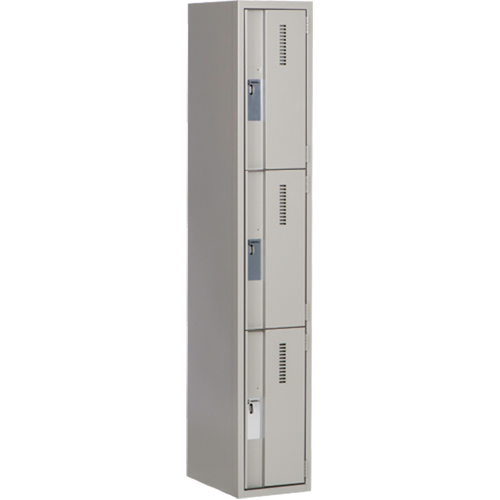 Concorde Heavy-Duty Lockers, 3 -tier, 12" x 18" x 72", Steel, Grey, Welded (Assembled) Cam Industrial
