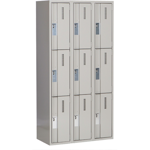 Casiers robustes Concorde, 3 niveaux, Bloc de 3, 36" x 18" x 72", Acier, Gris, Soud&eacute; (assembl&eacute;) Cam Industrial
