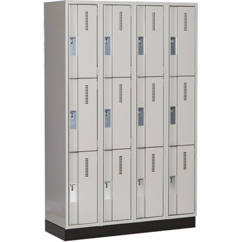 Concorde Heavy-Duty Lockers, 3 -tier, Bank of 4, 48" x 18" x 76", Steel, Grey, Welded (Assembled) Cam Industrial