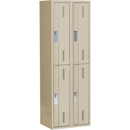 Concorde Heavy-Duty Lockers, 2 -tier, Bank of 2, 24" x 18" x 72", Steel, Beige, Welded (Assembled) Cam Industrial
