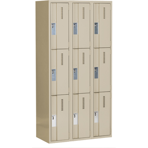 Casiers robustes Concorde, 3 niveaux, Bloc de 3, 36" x 18" x 72", Acier, Beige, Soud&eacute; (assembl&eacute;) Cam Industrial