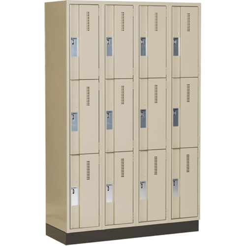 Concorde Heavy-Duty Lockers, 3 -tier, Bank of 4, 48" x 18" x 76", Steel, Beige, Welded (Assembled) Cam Industrial