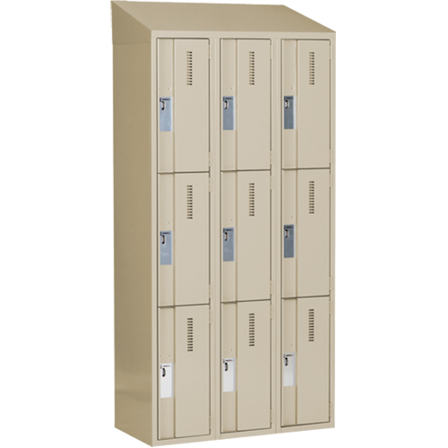 Concorde Heavy-Duty Lockers, 3 -tier, Bank of 3, 36" x 18" x 78", Steel, Beige, Welded (Assembled) Cam Industrial