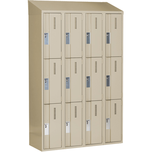 Concorde Heavy-Duty Lockers, 3 -tier, Bank of 4, 48" x 18" x 78", Steel, Beige, Welded (Assembled) Cam Industrial