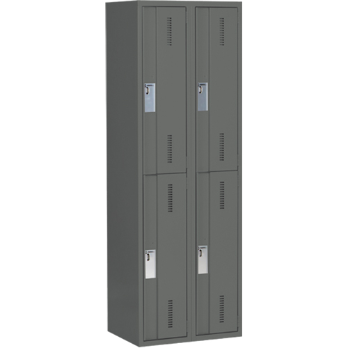 Concorde Heavy-Duty Lockers, 2 -tier, Bank of 2, 24" x 18" x 72", Steel, Charcoal, Welded (Assembled) Cam Industrial