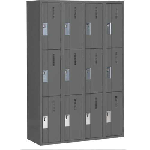 Casiers robustes Concorde, 3 niveaux, Bloc de 4, 48" x 18" x 72", Acier, Charbon, Soud&eacute; (assembl&eacute;) Cam Industrial