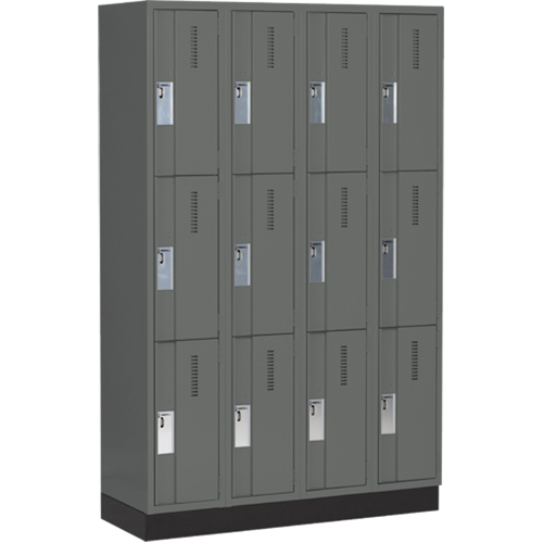 Concorde Heavy-Duty Lockers, 3 -tier, Bank of 4, 48" x 18" x 76", Steel, Charcoal, Welded (Assembled) Cam Industrial