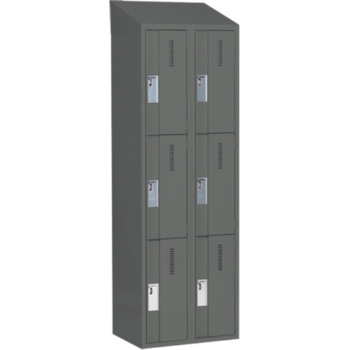 Concorde Heavy-Duty Lockers, 3 -tier, Bank of 2, 24" x 18" x 78", Steel, Charcoal, Welded (Assembled) Cam Industrial