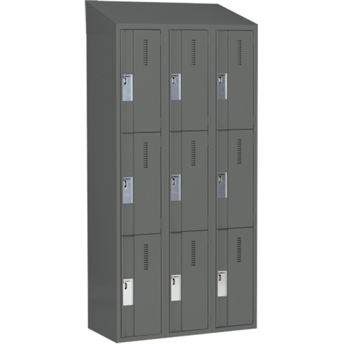 Concorde Heavy-Duty Lockers, 3 -tier, Bank of 3, 36" x 18" x 78", Steel, Charcoal, Welded (Assembled) Cam Industrial