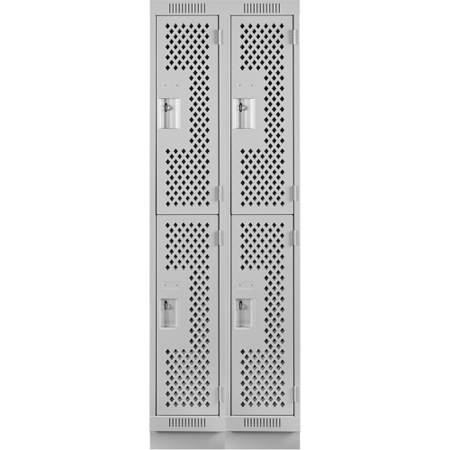 Clean Line Lockers, 2 -tier, Bank of 2, 24" x 12" x 76", Steel, Grey, Rivet (Assembled), Perforated Cam Industrial