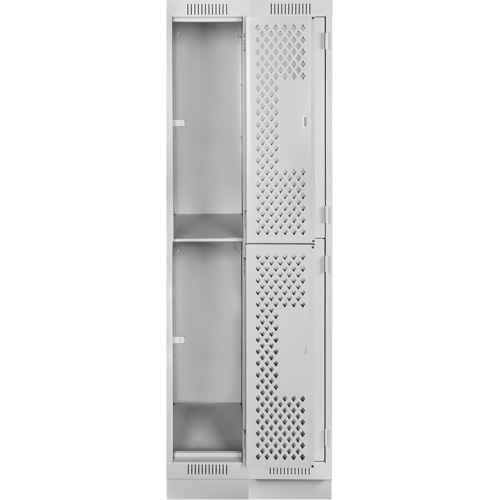 Clean Line Lockers, 2 -tier, Bank of 2, 24" x 12" x 76", Steel, Grey, Rivet (Assembled), Perforated Cam Industrial