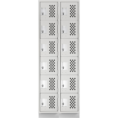 Assembled Lockerettes Clean Line Perforated Economy Lockers, 6 -tier, Bank of 2, 18" x 72" x 12", Steel Cam Industrial
