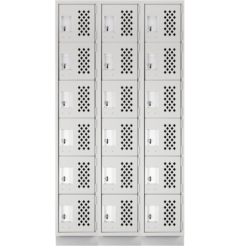 Assembled Lockerettes Clean Line Perforated Economy Lockers, 6 -tier, Bank of 3, 18" x 72" x 12", Steel Cam Industrial