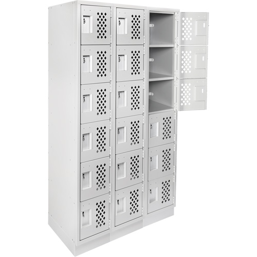 Assembled Lockerettes Clean Line Perforated Economy Lockers, 6 -tier, Bank of 3, 18" x 72" x 12", Steel Cam Industrial