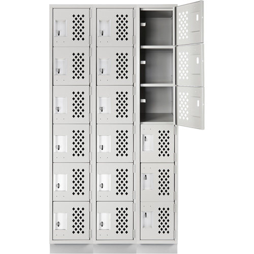 Assembled Lockerettes Clean Line Perforated Economy Lockers, 6 -tier, Bank of 3, 18" x 72" x 12", Steel Cam Industrial