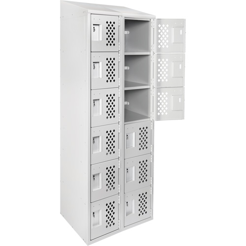 Assembled Lockerettes Clean Line Perforated Economy Lockers, 6 -tier, Bank of 2, 18" x 72" x 12", Steel Cam Industrial