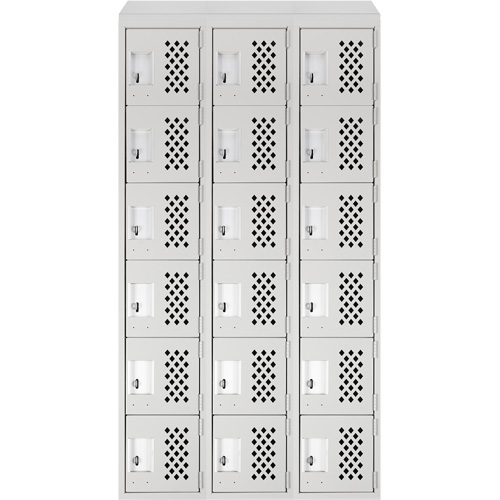 Assembled Lockerettes Clean Line Perforated Economy Lockers, 6 -tier, Bank of 3, 18" x 72" x 12", Steel Cam Industrial