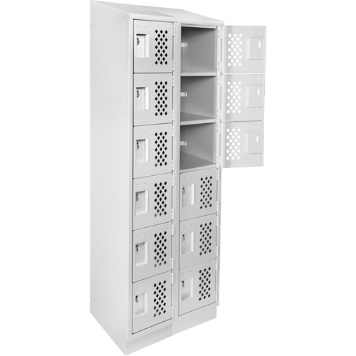 Assembled Lockerettes Clean Line Perforated Economy Lockers, 6 -tier, Bank of 2, 18" x 72" x 12", Steel Cam Industrial