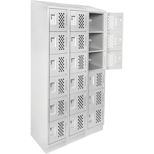 Assembled Lockerettes Clean Line Perforated Economy Lockers, 6 -tier, Bank of 3, 18" x 72" x 12", Steel Cam Industrial
