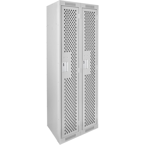 Clean Line Lockers, 2 -tier, 12" x 15" x 72", Steel, Grey, Rivet (Assembled), Perforated Cam Industrial