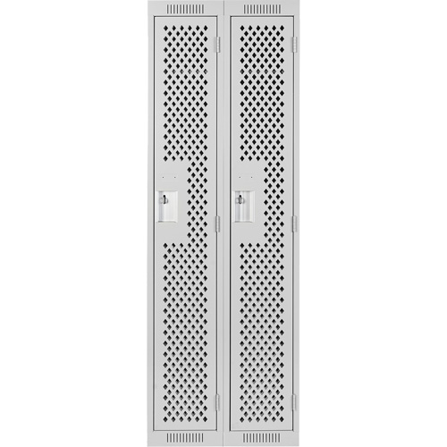 Clean Line Lockers, 2 -tier, 12" x 15" x 72", Steel, Grey, Rivet (Assembled), Perforated Cam Industrial