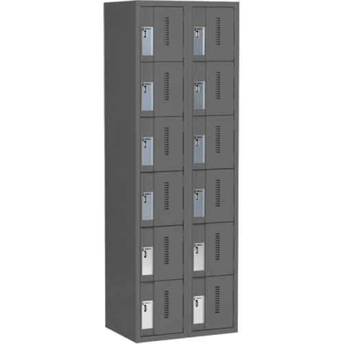 Concorde Heavy-Duty Lockers, 6 -tier, Bank of 2, 24" x 18" x 72", Steel, Charcoal, Welded (Assembled) Cam Industrial