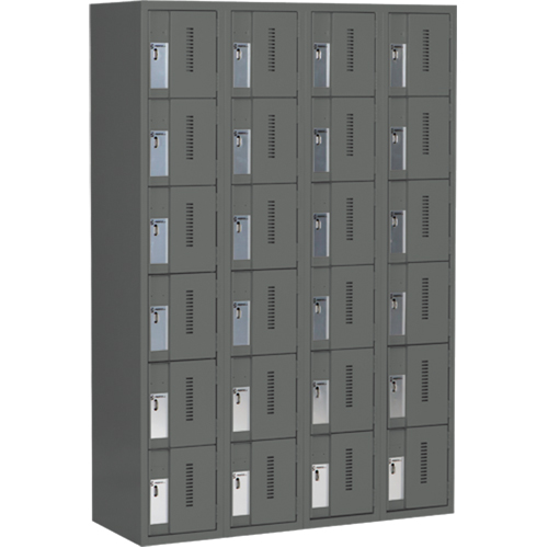 Concorde Heavy-Duty Lockers, 6 -tier, Bank of 4, 48" x 18" x 72", Steel, Charcoal, Welded (Assembled) Cam Industrial