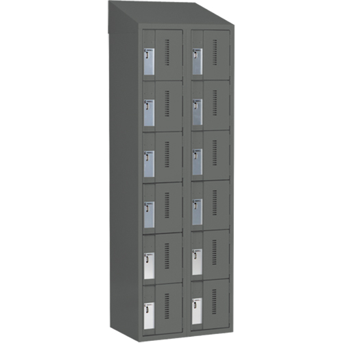 Concorde Heavy-Duty Lockers, 6 -tier, Bank of 2, 24" x 18" x 78", Steel, Charcoal, Welded (Assembled) Cam Industrial