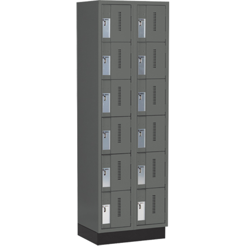 Concorde Heavy-Duty Lockers, 6 -tier, Bank of 2, 24" x 18" x 76", Steel, Charcoal, Welded (Assembled) Cam Industrial