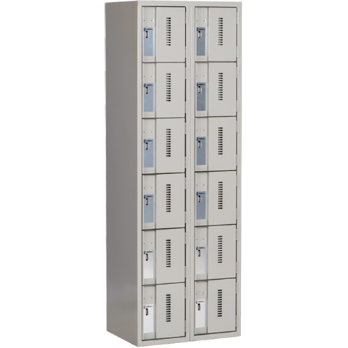 Concorde Heavy-Duty Lockers, 6 -tier, Bank of 2, 24" x 18" x 72", Steel, Grey, Welded (Assembled) Cam Industrial