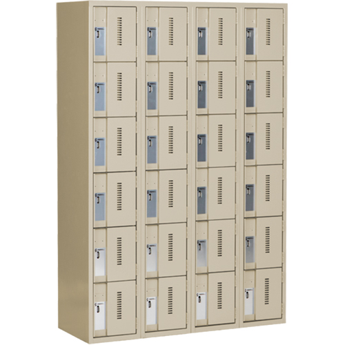 Concorde Heavy-Duty Lockers, 6 -tier, Bank of 4, 48" x 18" x 72", Steel, Beige, Welded (Assembled) Cam Industrial