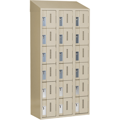 Concorde Heavy-Duty Lockers, 6 -tier, Bank of 3, 36" x 18" x 78", Steel, Beige, Welded (Assembled) Cam Industrial