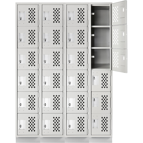 Assembled Clean Line Perforated Economy Lockers, 6 -tier, Bank of 4, 18" x 72" x 12", Steel Cam Industrial