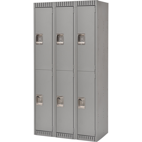 Lockers, 2 -tier, Bank of 3, 36" x 18" x 72", Steel, Grey, Knocked Down Cam Industrial