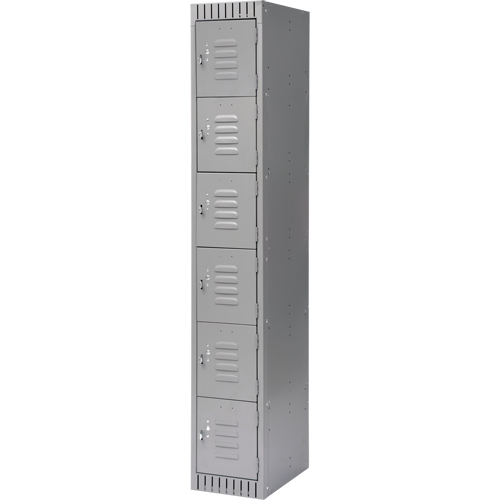 Lockers, 6 -tier, 12" x 18" x 72", Steel, Grey, Knocked Down Cam Industrial