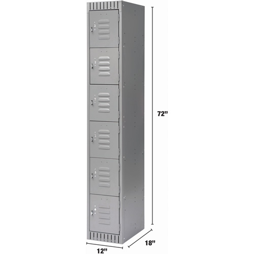 Lockers, 6 -tier, 12" x 18" x 72", Steel, Grey, Knocked Down Cam Industrial