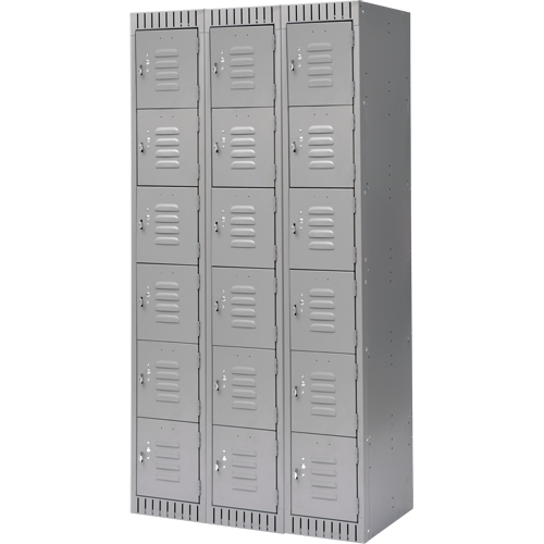 Lockers, 6 -tier, Bank of 3, 36" x 18" x 72", Steel, Grey, Knocked Down Cam Industrial