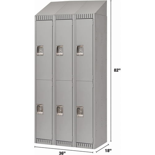 Lockers, 2 -tier, Bank of 3, 36" x 18" x 82", Steel, Grey, Knocked Down Cam Industrial