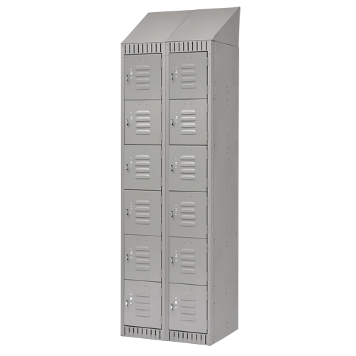 Lockers, 6 -tier, Bank of 2, 24" x 18" x 82", Steel, Grey, Knocked Down Cam Industrial