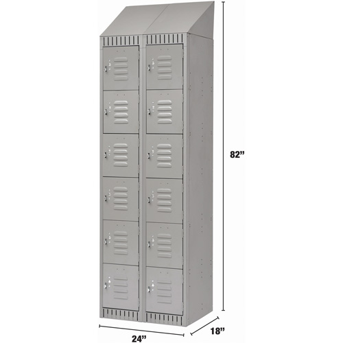 Lockers, 6 -tier, Bank of 2, 24" x 18" x 82", Steel, Grey, Knocked Down Cam Industrial