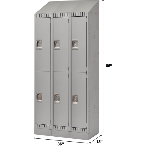 Lockers, 2 -tier, Bank of 3, 36" x 18" x 86", Steel, Grey, Knocked Down Cam Industrial