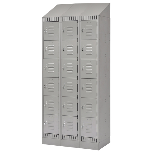 Lockers, 6 -tier, Bank of 3, 36" x 18" x 86", Steel, Grey, Knocked Down Cam Industrial