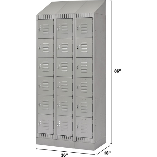 Lockers, 6 -tier, Bank of 3, 36" x 18" x 86", Steel, Grey, Knocked Down Cam Industrial