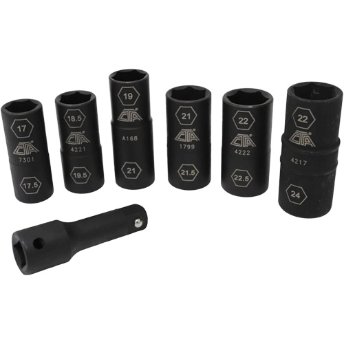 Half Metric Flip Socket Set, 7 Pcs, Impact, 1/2" Drive Size, Deep Cam Industrial