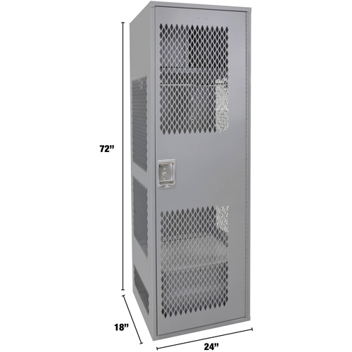 Gear Locker with Door, Steel, 24" W x 18" D x 72" H, Grey Cam Industrial