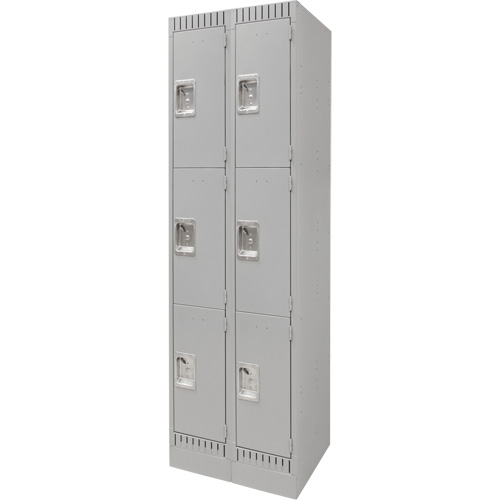 Lockers, 3 -tier, Bank of 2, 24" x 18" x 76", Steel, Grey, Knocked Down Cam Industrial