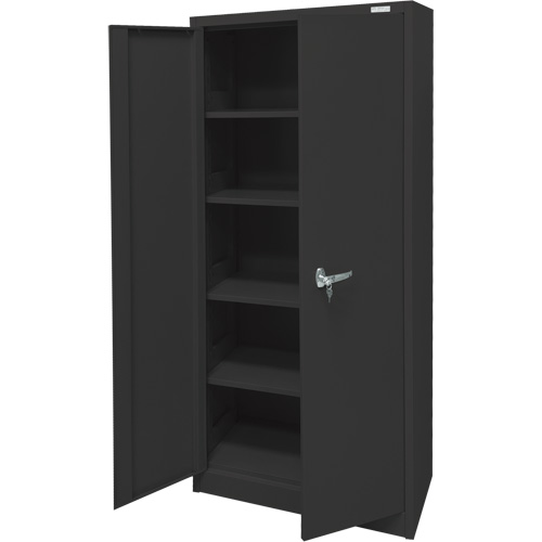 Storage Cabinet, Steel, 4 Shelves, 66" H x 30" W x 15" D, Black Cam Industrial