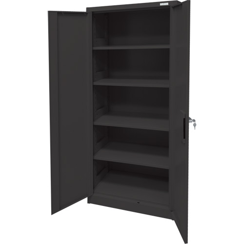 Storage Cabinet, Steel, 4 Shelves, 66" H x 30" W x 15" D, Black Cam Industrial