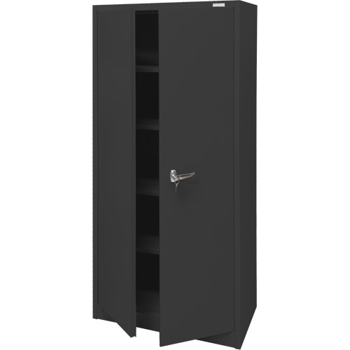 Storage Cabinet, Steel, 4 Shelves, 66" H x 30" W x 15" D, Black Cam Industrial