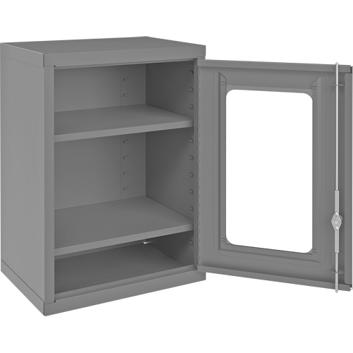 Wall-Mountable Storage Cabinet with Clearview Doors, 26-15/16" H x 18-1/8" W x 13-11/16" D, 2 Shelves, Steel, Grey Cam Industrial